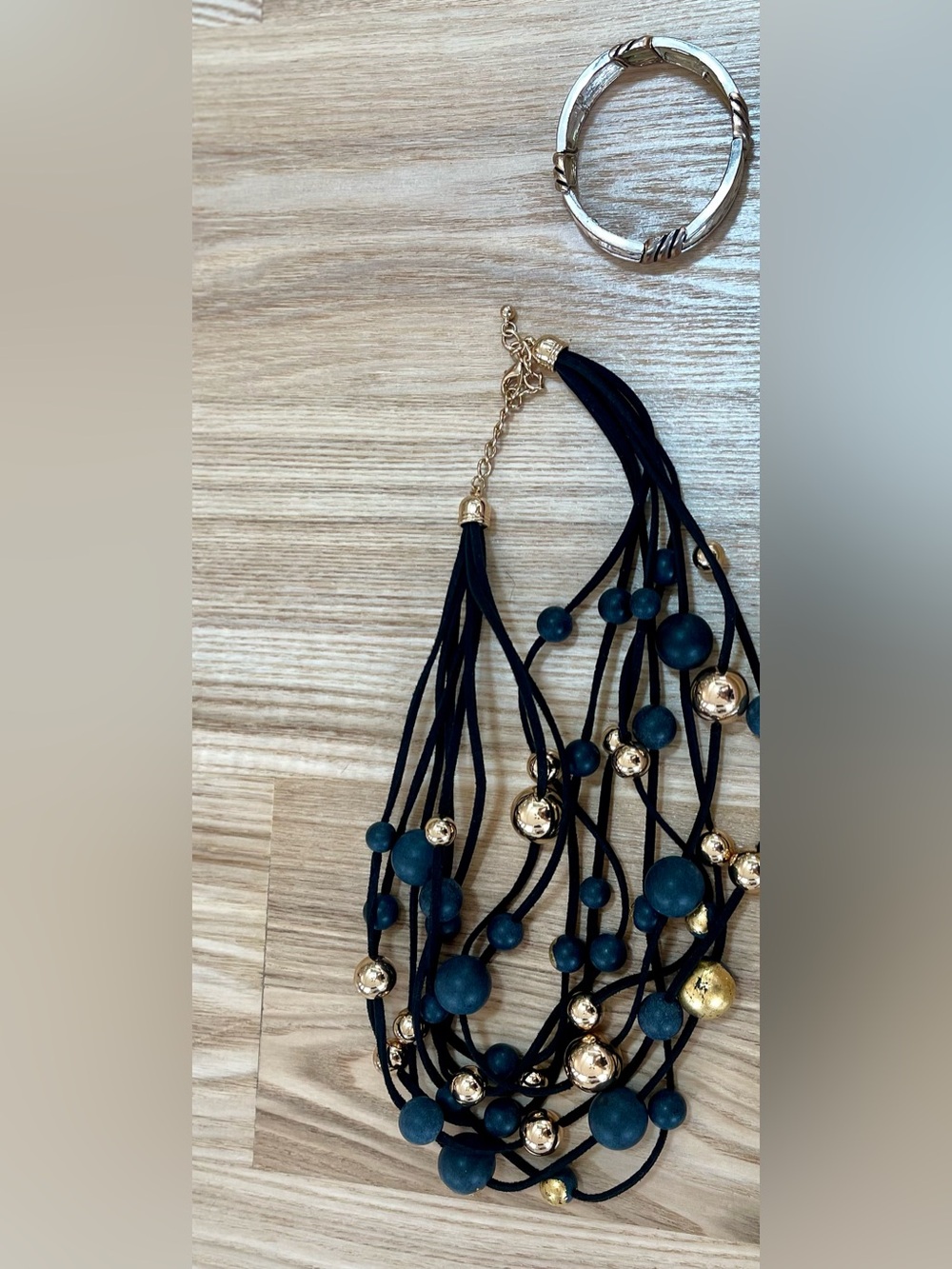 Gold and Black  Multi-Strand Beaded Statement Necklace and Bracelet